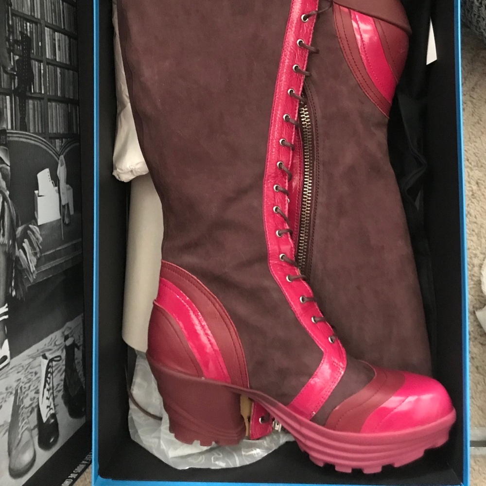 Women's Brown Suede and Red Accent Heeled Boot